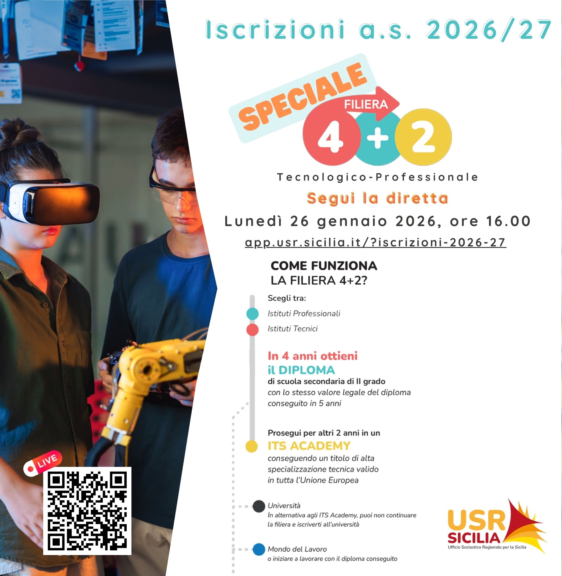 Incontro online “Iscrizioni scuola secondaria di secondo grado. Speciale filiera tecnologico – professionale 4+2”